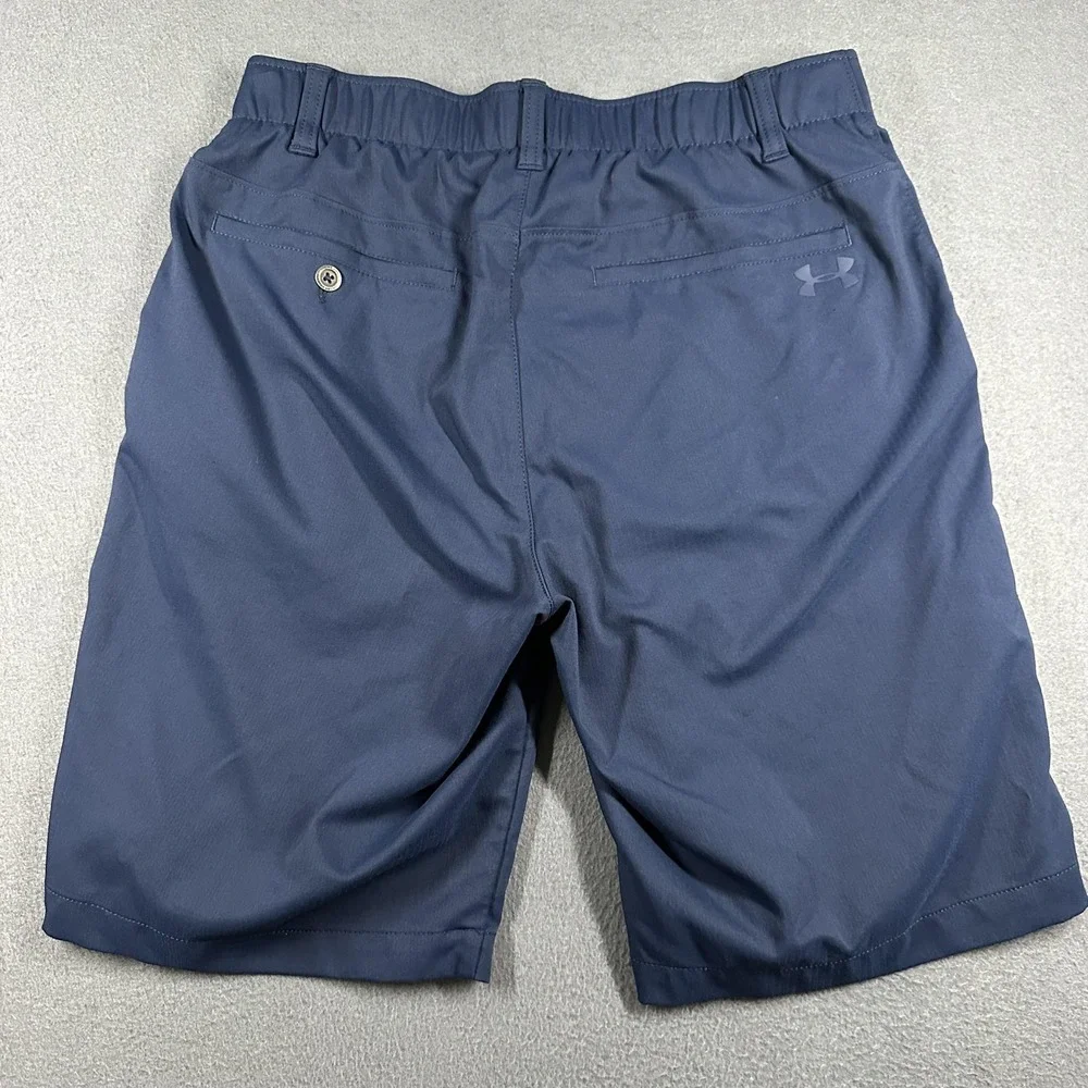 Under Armour Shorts Mens 32 Blue Solid Elastic Waist 9 Inseam Golf Casual Flat